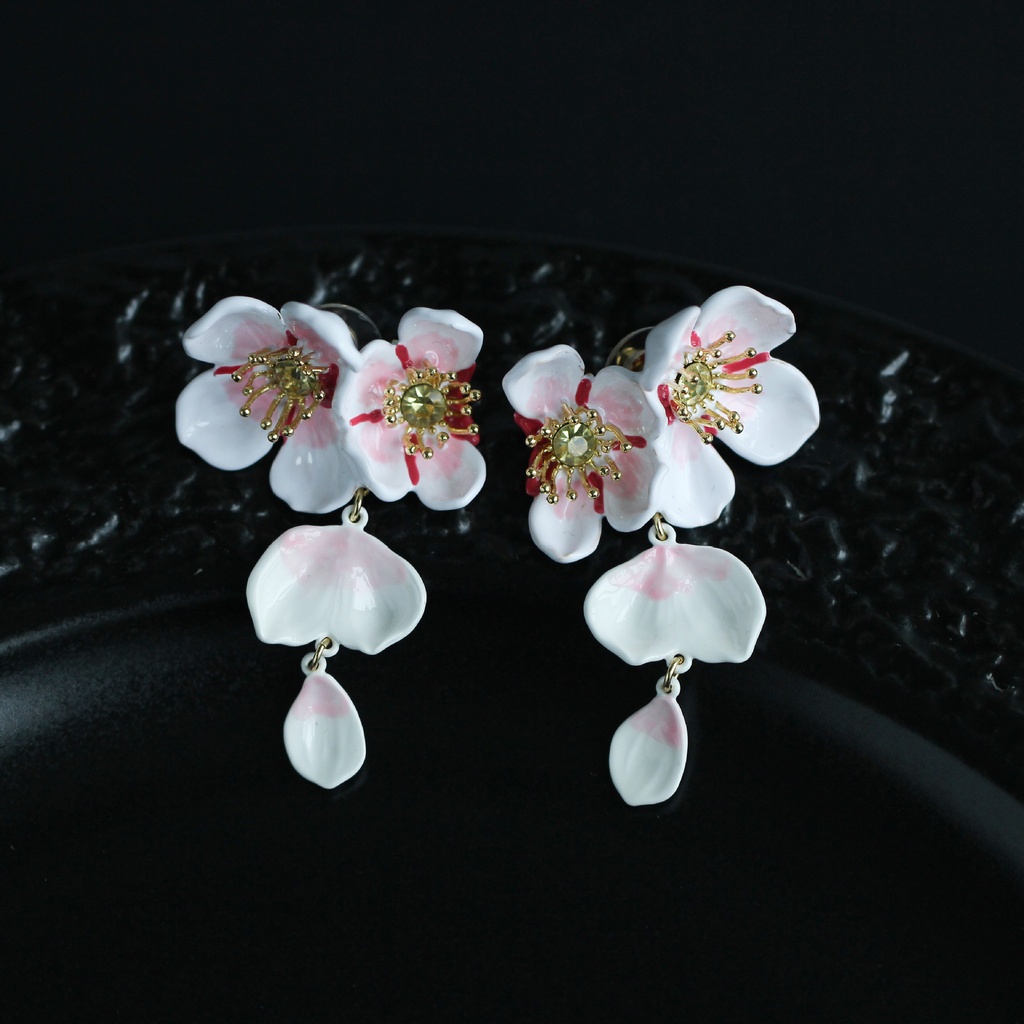 Cute Panda With Bamboo And Flower Enamel Stud Earrings