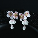 Cute Panda With Bamboo And Flower Enamel Stud Earrings