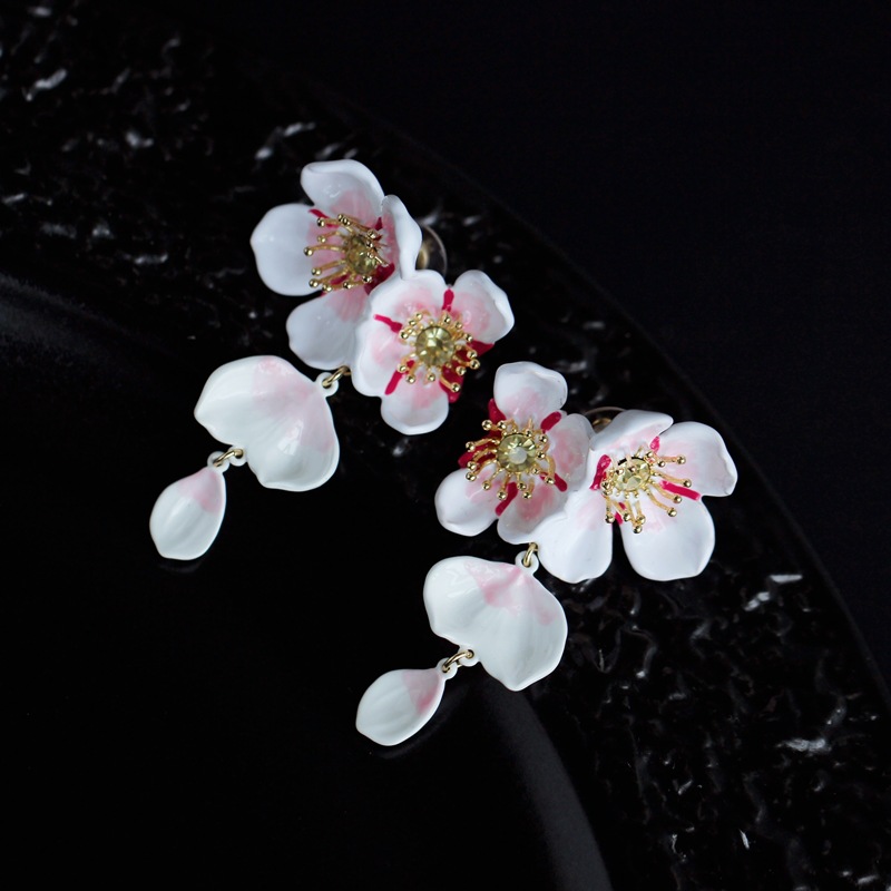 Cute Panda With Bamboo And Flower Enamel Stud Earrings