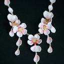 White Cherry Blossom Flower Petals Enamel Pendant Necklace