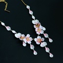 White Cherry Blossom Flower Petals Enamel Pendant Necklace