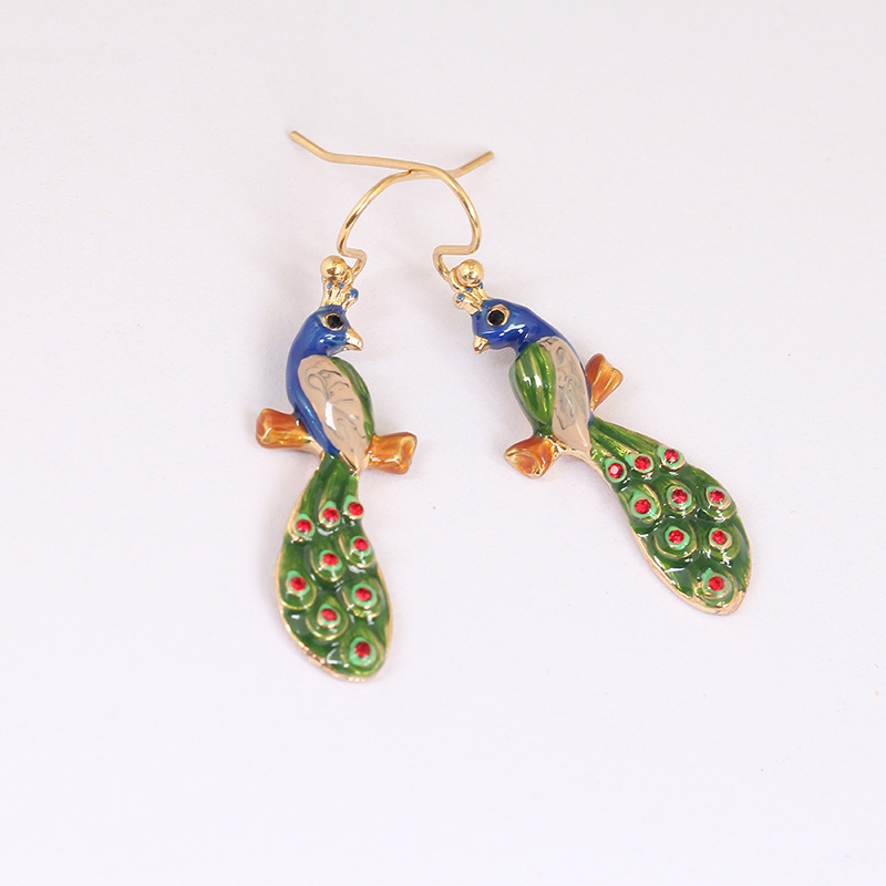 Peacock Enamel Hook Earrings