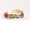 Peacock And Red Rose Flower Enamel Bangle Bracelet