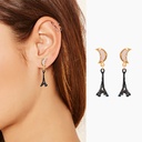 Eiffel Tower Moon Enamel Earrings Jewelry Stud Clip Earrings