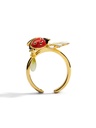 White Pink Flower And Crystal Enamel Adjustable Ring