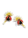 Daisy White Flower And Ladybug Enamel Stud Earrings
