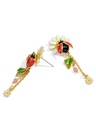 Daisy White Flower And Ladybug Enamel Stud Dangle Earrings