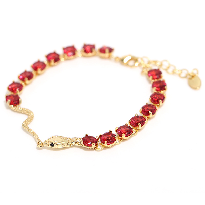 Red Crystal Snake Shape Gold Plated Bracelet