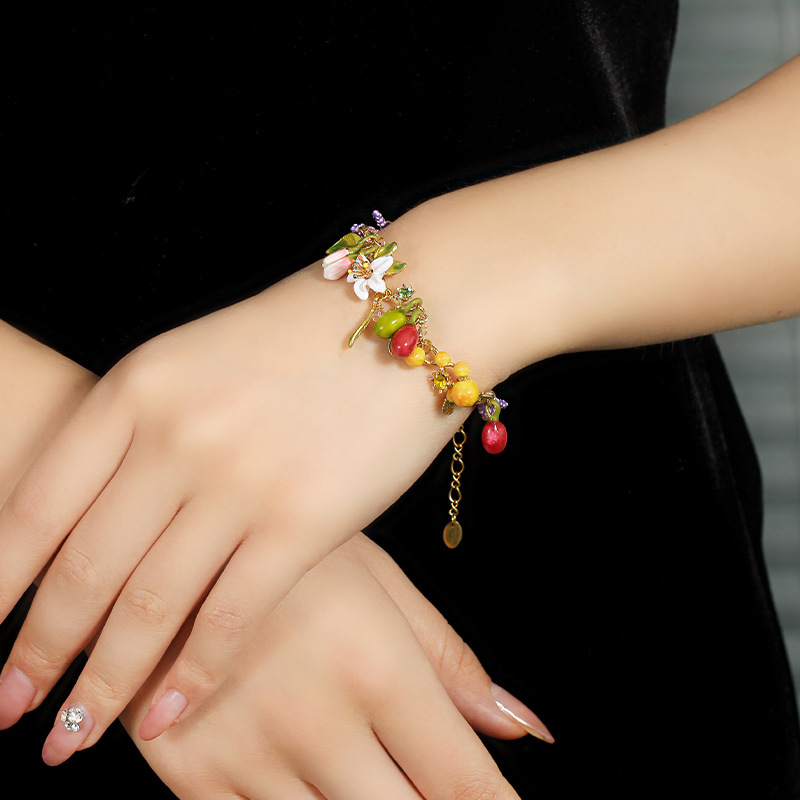 Orange Blossom Lavender Flower Lemon Fruit Enamel Charm Bracelet