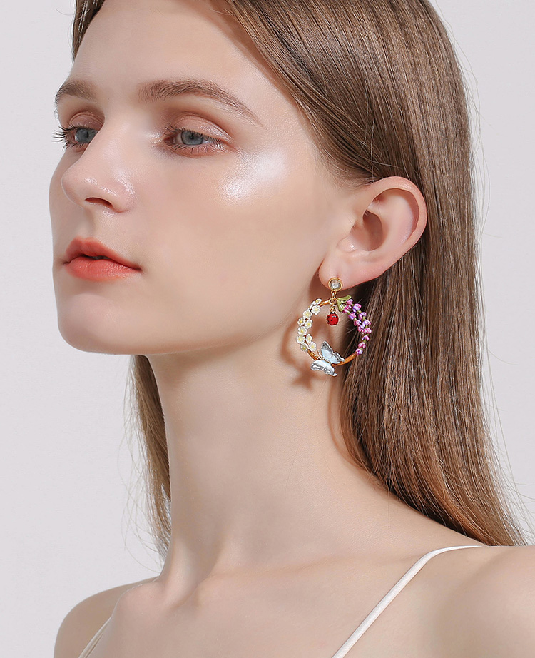 Flower Peony Branch And Crystal Enamel Pedant Necklace
