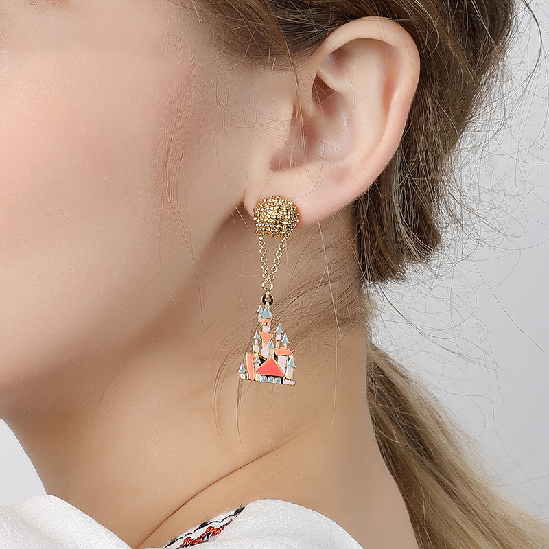 Cute Cartoon Castle Enamel Dangle Stud Earrings