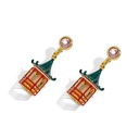Cute Architecture Pavilion Hollow Out And Crystal Enamel Dangle Earrings