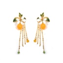 Orange and Orange Blossom Flower Tangerine Chain Tassel Enamel Stud Earrings Jewelry Christmas Gift