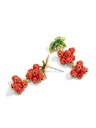 Red Fruit Hawthorn Green Leaf Enamel Dangle Stud Earrings