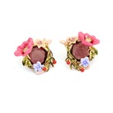 Pansy Flower And Crystal Pearl Enamel Pendant Bracelet