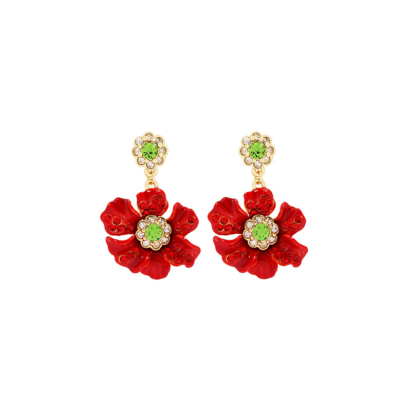 Fruit Strawberry And Crystal Enamel Hook Earrings