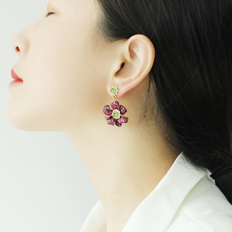 Fruit Strawberry And Crystal Enamel Hook Earrings