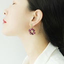 Red Purple Flower With Crystal Enamel Dangle Earrings