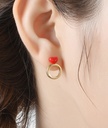 Red Heart With Gold Plated Circle Enamel Stud Earrings