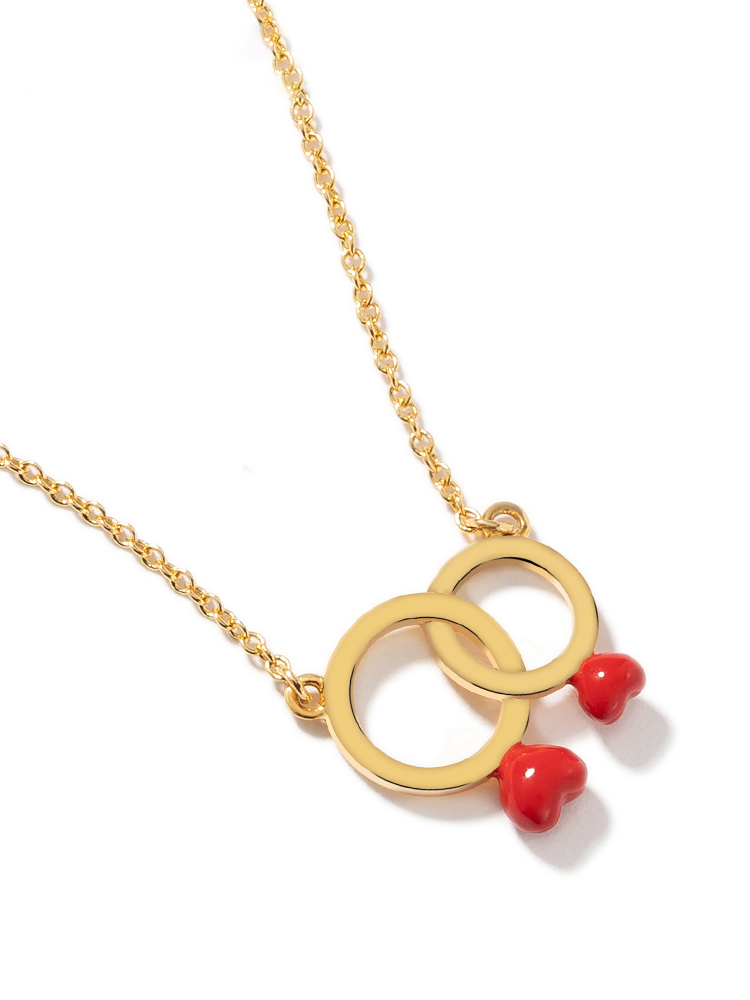 Red Heart With Gold Plated Circle Enamel Pendant Necklace