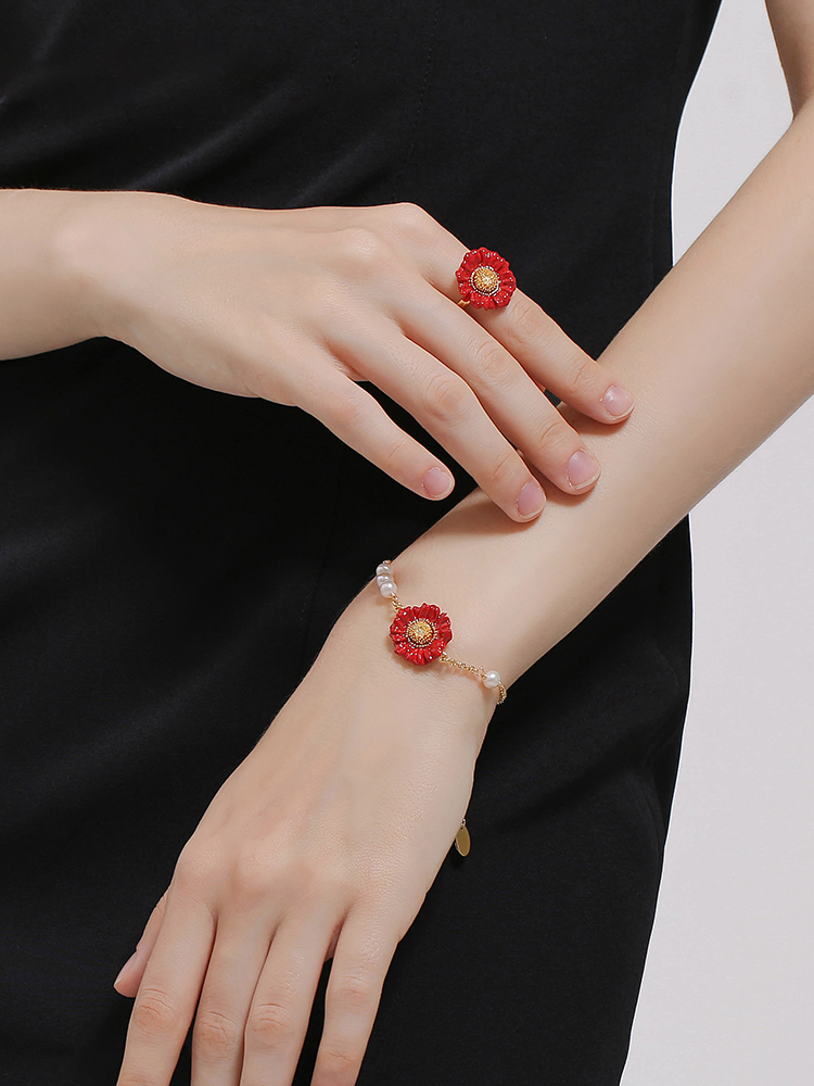 Fruit Peach Strawberry Orange And Crystal Enamel Charm Bracelet