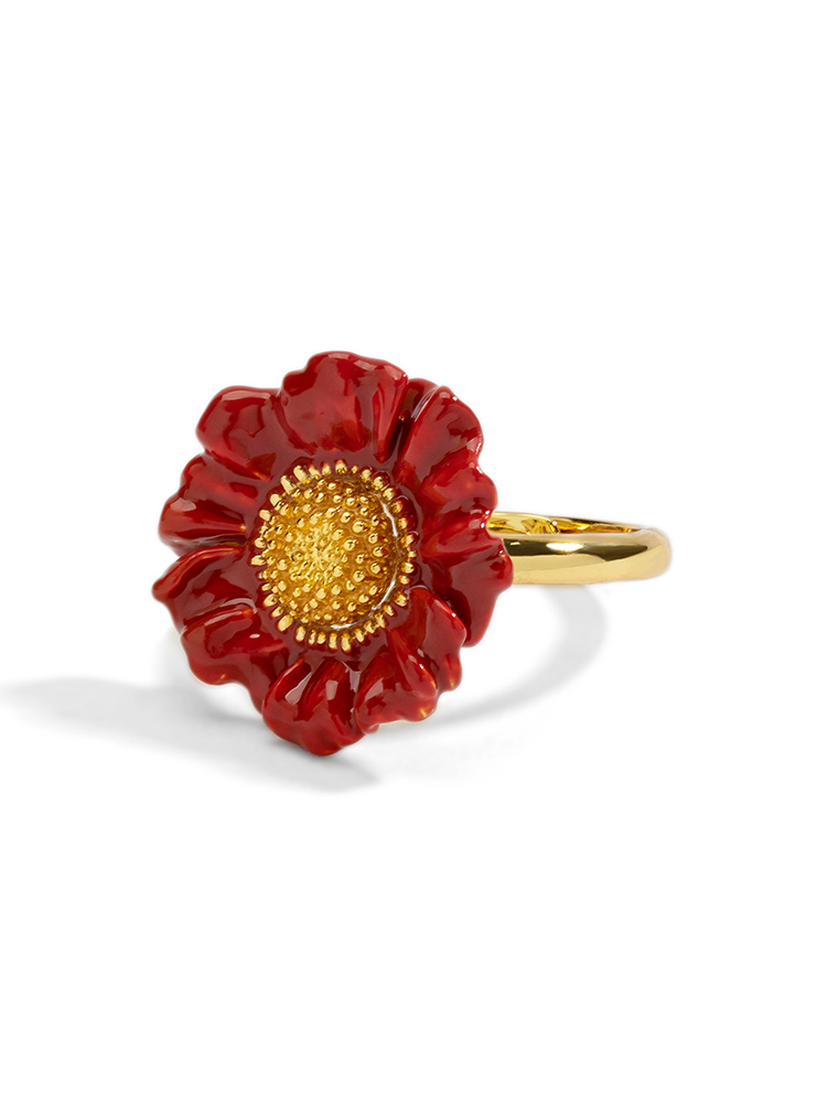 Red Flower Enamel Adjustable Ring