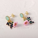 Lily Flower Branch And Stone Enamel Earrings