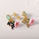 Lily Flower Branch And Stone Enamel Earrings