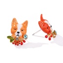 Cute Puppy Dog Animal And Crystal Asymmetrical Enamel Earrings Jewelry Gift