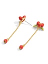 Red Fruit Hawthorn And White Flower Enamel Stud Earrings