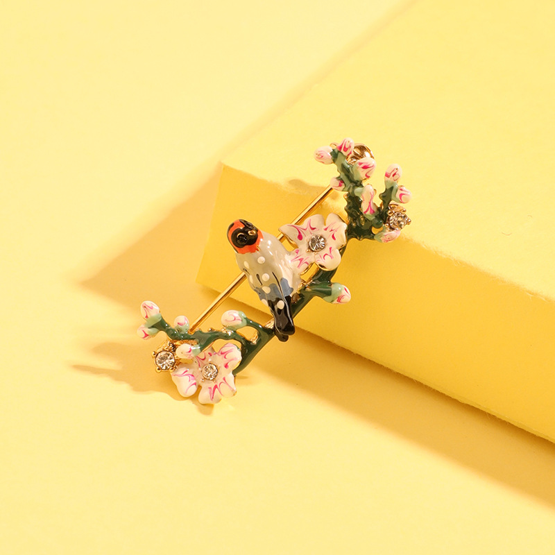 Enamel Bird Romantic Cherry Blossoms Series Tweet Bird Brooch