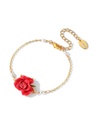Dahlia Red Flower Yellow Bud And Bead Enamel Earrings