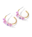 Purple Pink Flower C Shape Enamel Stud Earrings Jewelry Gift