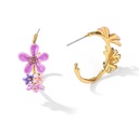 Purple Pink Flower C Shape Enamel Stud Earrings Jewelry Gift