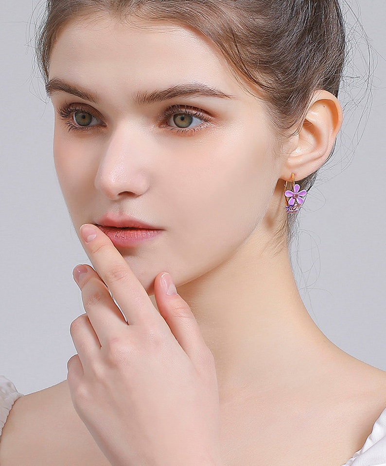 Bird Flower Branch And Bead Crystal Enamel Dangle Stud Earrings