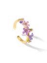 Purple Pink Flower And Crystal Enamel Adjustable Ring Jewelry Gift