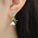 Lily Flower Branch And Stone Enamel Earrings
