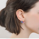 Pansy Pink Purple Flower And Pearl Enamel Earrings