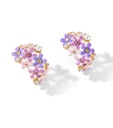 Pink Purple Flower Pearl And Crystal Enamel Stud Earrings Jewelry Gift