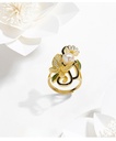 Daisy Flower Butterfly With Crystal And Natural Freshwater Pearl Enamel Adjustable Ring