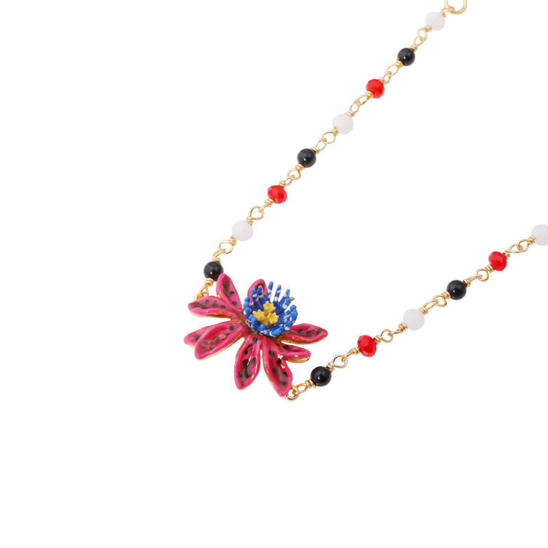 Enamel Cute Cat Gemstone Flower Bracelet
