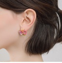 Orange And Orange Blossom Flower Leaf Enamel Earrings