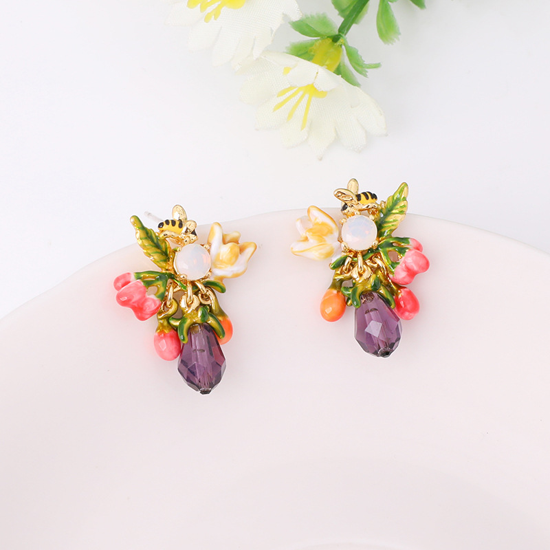 Enamel Cute Cat Gemstone Flower Bracelet