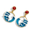 Blue Wave Sea And Crystal Enamel Dangle Earrings Jewelry Gift