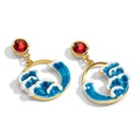 White Blue Flower And Pink Crystal Enamel Adjustable Ring