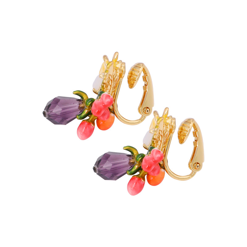 Enamel Flower Crystal Bee Enamel Earrings Jewelry Stud Clip Earrings