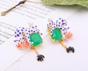 Pink Coral Octopus And Green Stone Enamel Stud Dangle Earrings Jewelry Gift