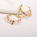 Daisy Purple White Flower Leaf And Crystal Enamel Adjustable Ring