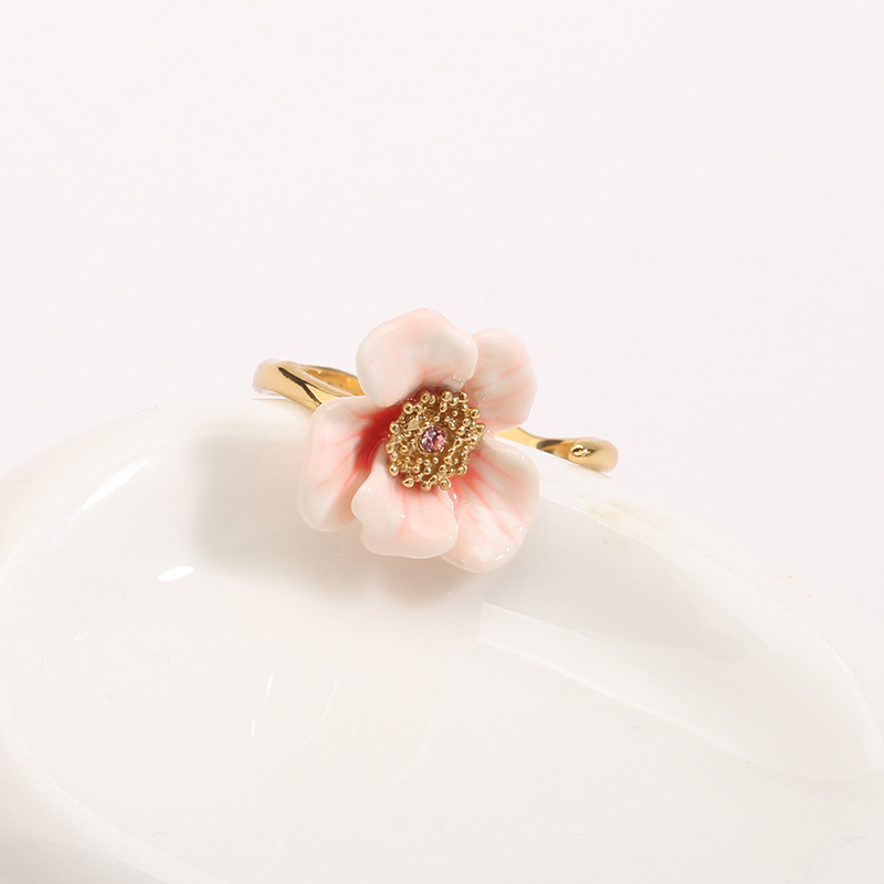 White Cherry Blossom Flower Petals Asymmetrical Enamel Earrings