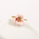 Pink Flower Camellia And Crystal Enamel Adjustable Ring Jewelry Gift